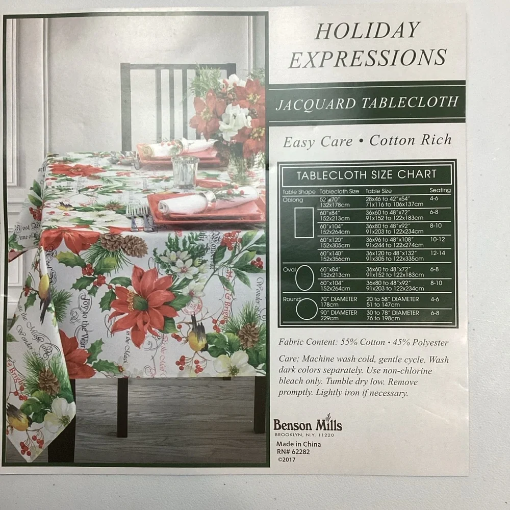 Holiday Expressions Jacquard Tablecloth by Benson Mills Round 60” NWOT